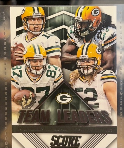 2015 Panini Score #13 Team Leaders Aaron Rodgers / Clay Matthews / Jordy Nelson / Eddie Lacy — front