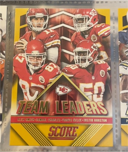 2015 Score Team Leaders Gold #26 Alex Smith/Jamaal Charles/Travis Kelce/Justin Houston — front