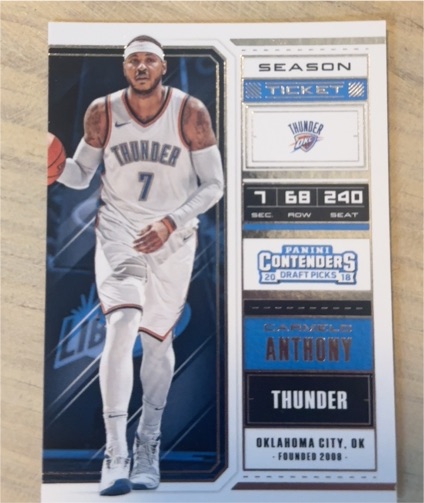 2018-19 Panini Contenders Draft Picks Season Ticket #7 Carmelo Anthony — front