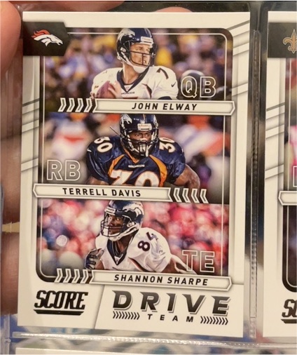 2017 Panini Score #11 Drive Team John Elway Terrell Davis Shannon Sharpe — front