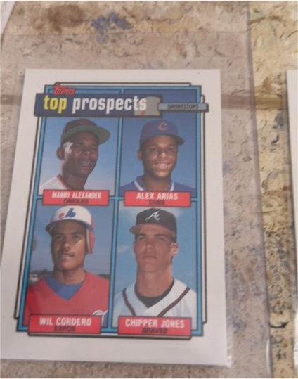 1992 Topps Top Prospects #551 Chipper Jones, Wil Cordero, Alex Arias, Manny Alexander — front