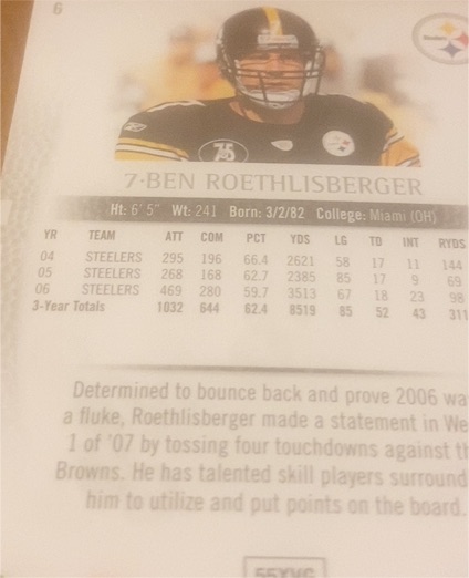 2007 Score #204 Ben Roethlisberger — front