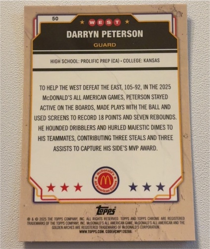 2025 Topps McDonald's All American #50 Darryn Peterson West — front