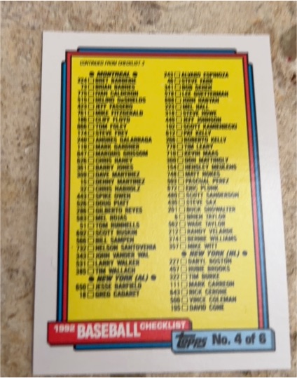 1992 Topps #4 Baseball Checklist — front