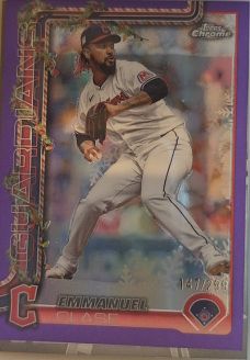 2025 Topps Holiday #HC96 Emmanuel Clase Chrome Purple Refractor — front