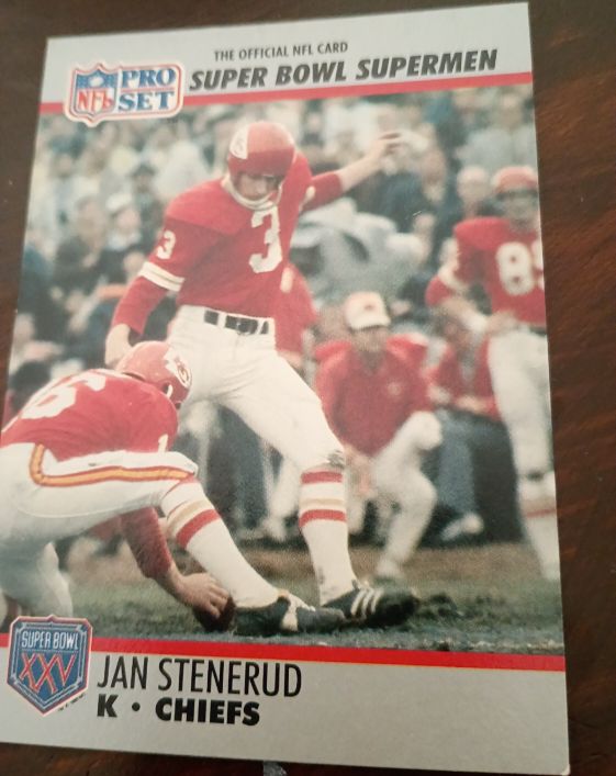 1990 Pro Set Super Bowl Supermen #122 Jan Stenerud — front