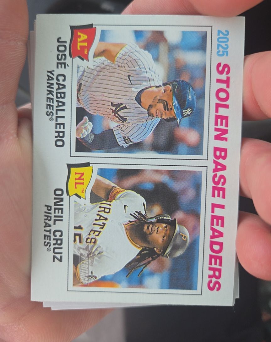 2026 Topps Heritage #4 2025 Stolen Base Leaders Jose Caballero / Oneil Cruz — front