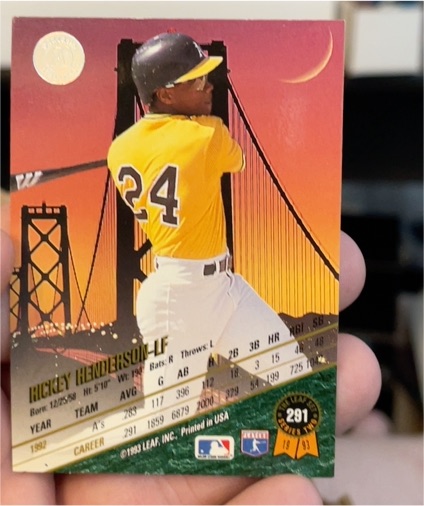 1993 Leaf #291 Rickey Henderson — front