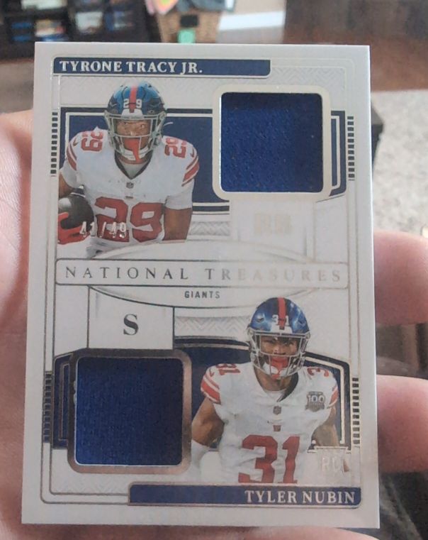 2024 Panini National Treasures #49 Tyrone Tracy Jr. / Tyler Nubin Dual Patch Rookie — front