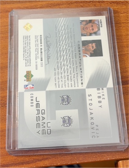 2001-02 Upper Deck Ovation Game Jersey Combo Mike Bibby Peja Stojakovic — front
