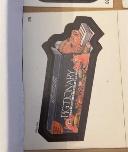 1991 Topps Wacky Packages #25 Pigtionary Sticker Card — front