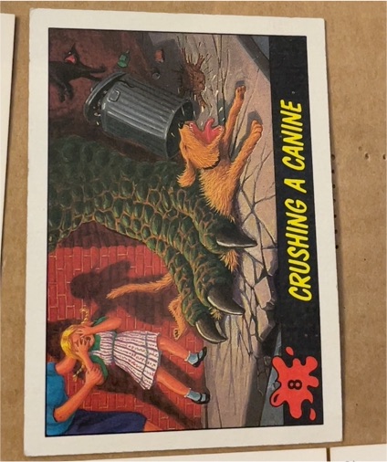 1988 Topps Dinosaurs Attack! #8 Crushing a Canine — front