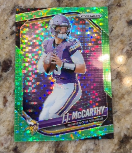 2024 Panini Prizm #400 J.J. McCarthy Neon Green Pulsar Prizm — front