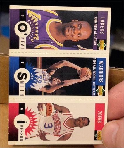 1996 Upper Deck Collector's Choice Mini #M132 Shaquille O'Neal / #M117 Joe Smith / #M152 Allen Iverson — front