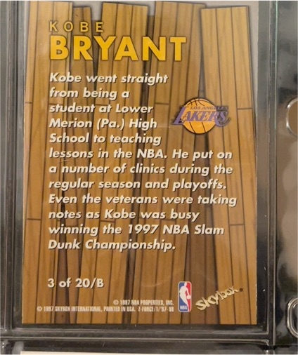 1997 Skybox #3 of 20/B Kobe Bryant — front
