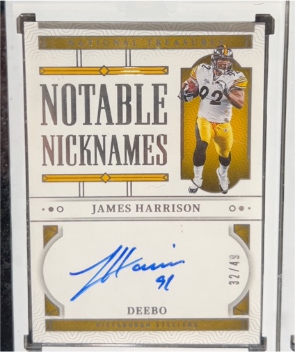 2019 Panini National Treasures Notable Nicknames #32 James Harrison — front
