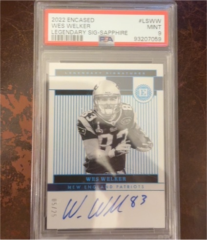 2022 Panini Encased Legendary Signatures Sapphire #LSWW Wes Welker — front