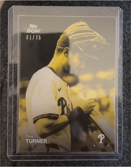 2025 Topps Black & White #009 Trea Turner Yellow /75 Philadelphia Phillies — front