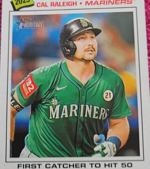 2026 Topps Heritage #231 Cal Raleigh 2025 Record Breaker Seattle Mariners — front