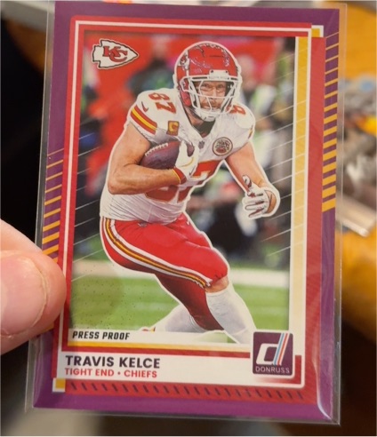 2025 Panini Donruss #191 Travis Kelce Purple Press Proof — front