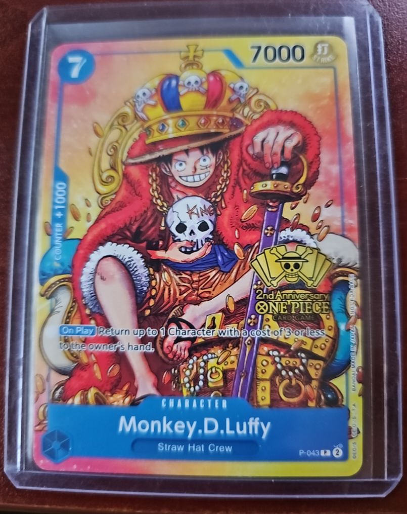 Monkey.D.Luffy P-043 2nd Anniversary Stamped Promo One Piece TCG — front