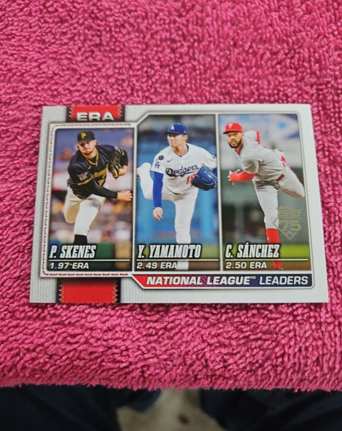 2026 Topps Series 1 #203 NL ERA Leaders P. Skenes, Y. Yamamoto, C. Sánchez — front