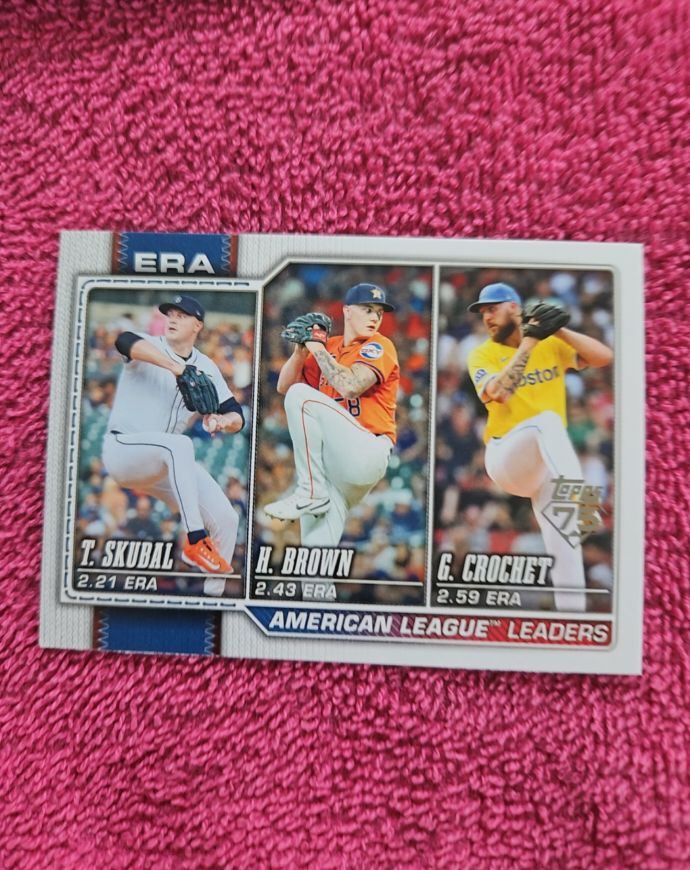 2026 Topps Series 1 #327 American League ERA Leaders Skubal / Brown / Crochet — front
