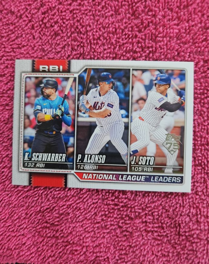 2026 Topps Series 1 #11 National League Leaders RBI Kyle Schwarber Pete Alonso Juan Soto — front
