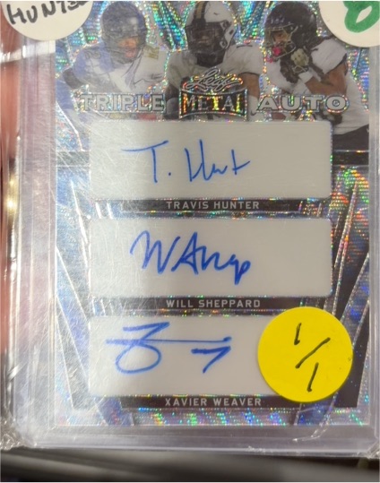 2024 Leaf Metal Triple Autographs #TA-5 Travis Hunter Will Sheppard Xavier Weaver — front