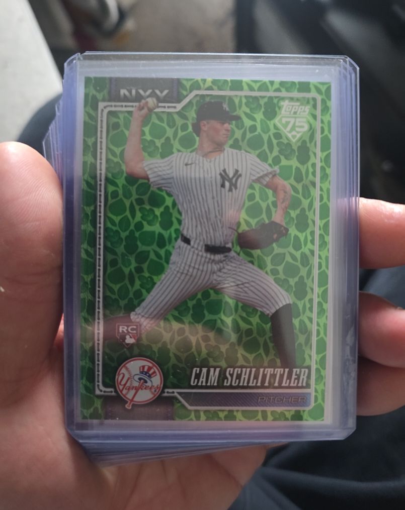 2026 Topps 75 S 1 Green Holiday Easter Leaves Cam Schlittler #111 NY Yankees RC — front
