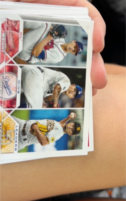 2023 Topps #284 NL Wins Leaders Kyle Wright Julio Urias Yu Darvish — front