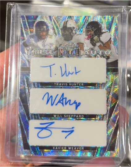 2024 Leaf Metal Triple Autographs #TA Travis Hunter Will Sheppard Xavier Weaver — front