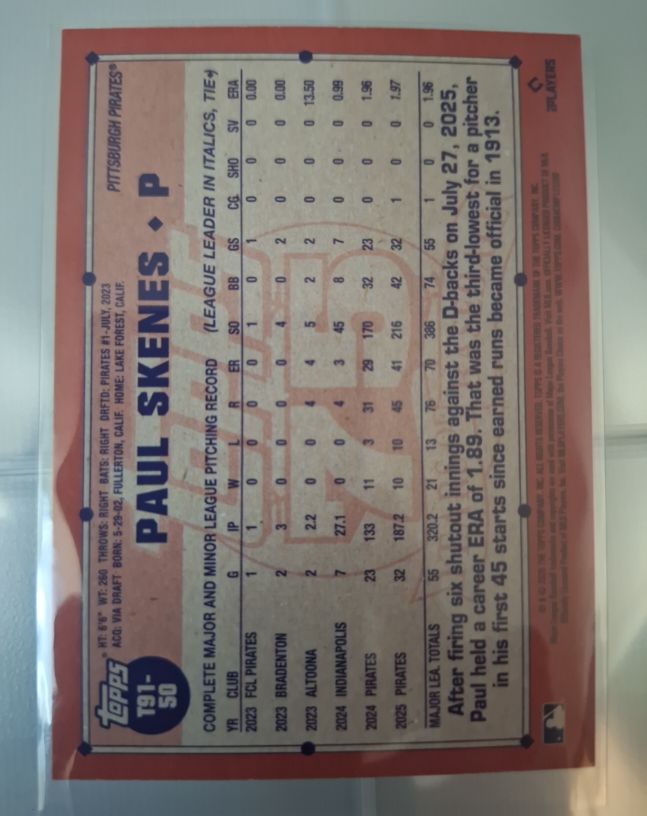 2025 Topps #T91-50 Paul Skenes — front