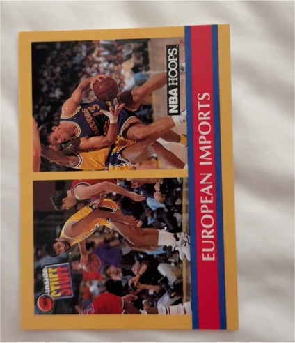 1990-91 NBA Hoops #384 European Imports Vlade Divac & Sarunas Marciulionis — front
