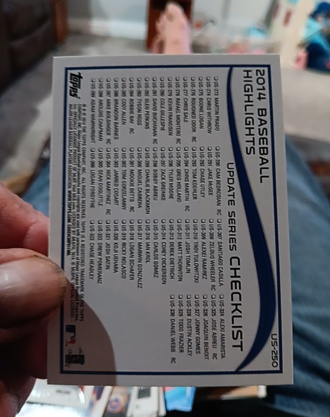 2014 Topps Baseball Highlights Update Series Checklist #US-250 — front
