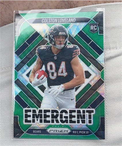2025 Panini Prizm #20 Colston Loveland Emergent Green Prizm Rookie — front