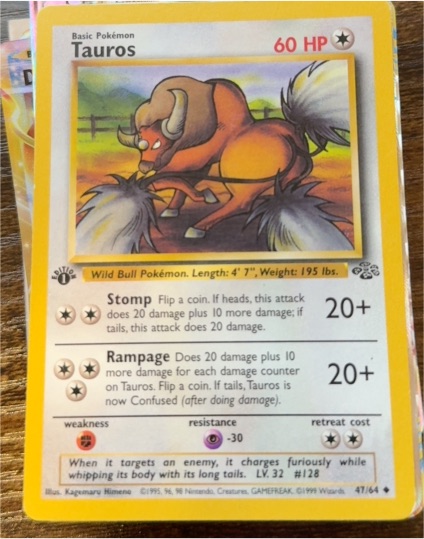 1999 Pokemon Jungle #47 Tauros — front