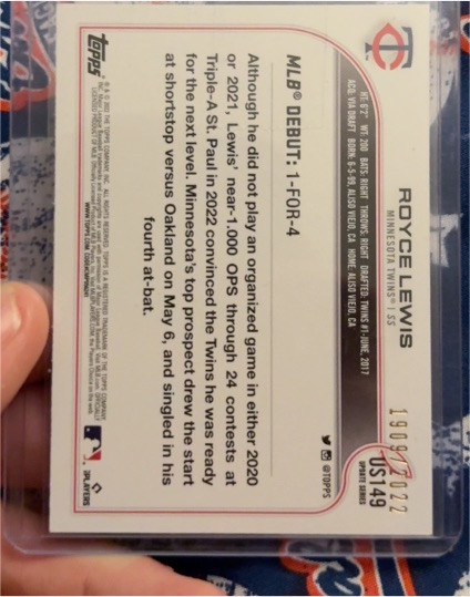 2022 Topps Update Series #US149 Royce Lewis Rookie Debut — front