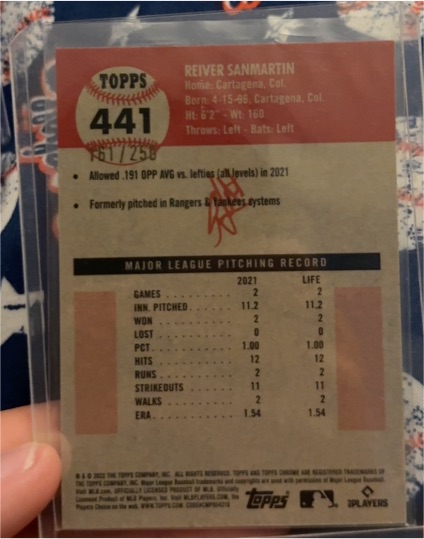 2022 Topps #441 Reiver Sanmartin — front