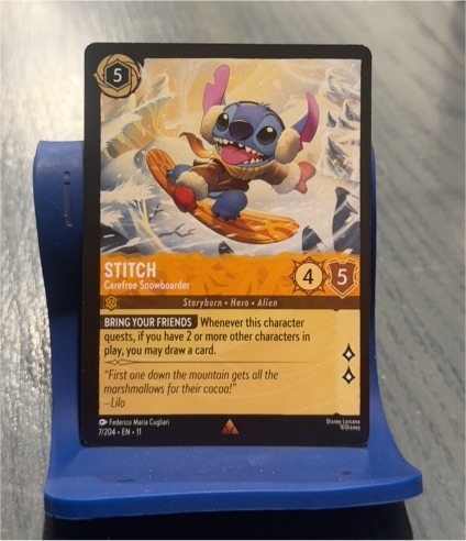 Disney Lorcana Winterspell #7 Stitch Carefree Snowboarder — front