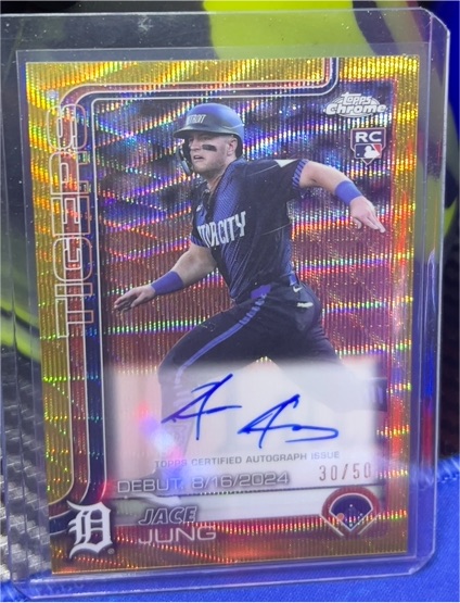 2025 Topps Chrome Update #RA-JJ Jace Jung Rookie Debut Auto Aqua Wave Refractor — front