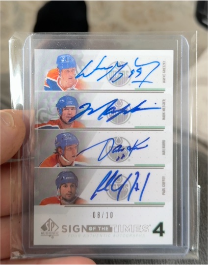 2010-11 Upper Deck SP Authentic Sign of the Times #4 Wayne Gretzky Mark Messier Paul Coffey Adam Graves — front