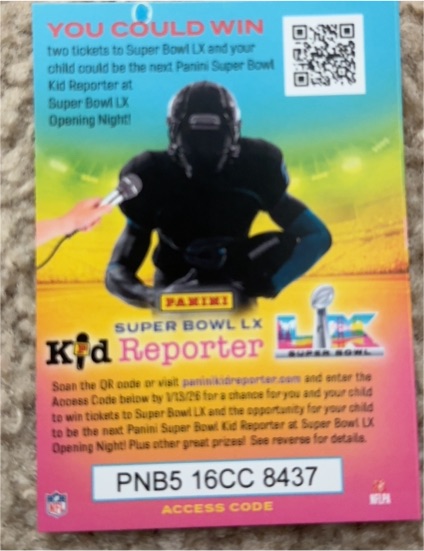 2025 Panini Super Bowl LX Kid Reporter Access Code — front