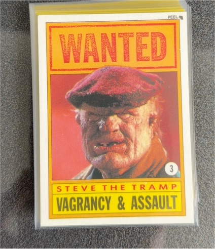 1990 Topps Dick Tracy Movie Sticker #3 Steve the Tramp: Vagrancy & Assault — front