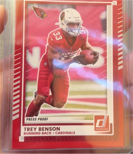 2025 Donruss #111 Trey Benson Press Proof Red Arizona Cardinals — front