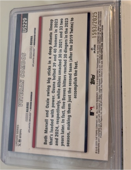 2025 Topps Update Series #US229 Ozzie Albies / Marcell Ozuna Veteran Combos — front