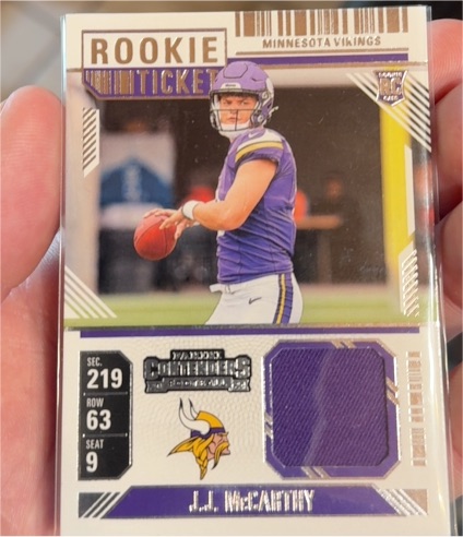 2024 Panini Contenders Rookie Ticket Swatches #RTS-JJM J.J. McCarthy — front