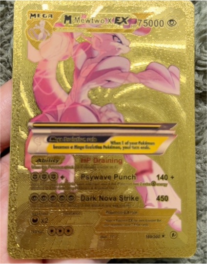 M Mewtwo X EX Fan Art Gold Foil Collector Pokemon Card — front
