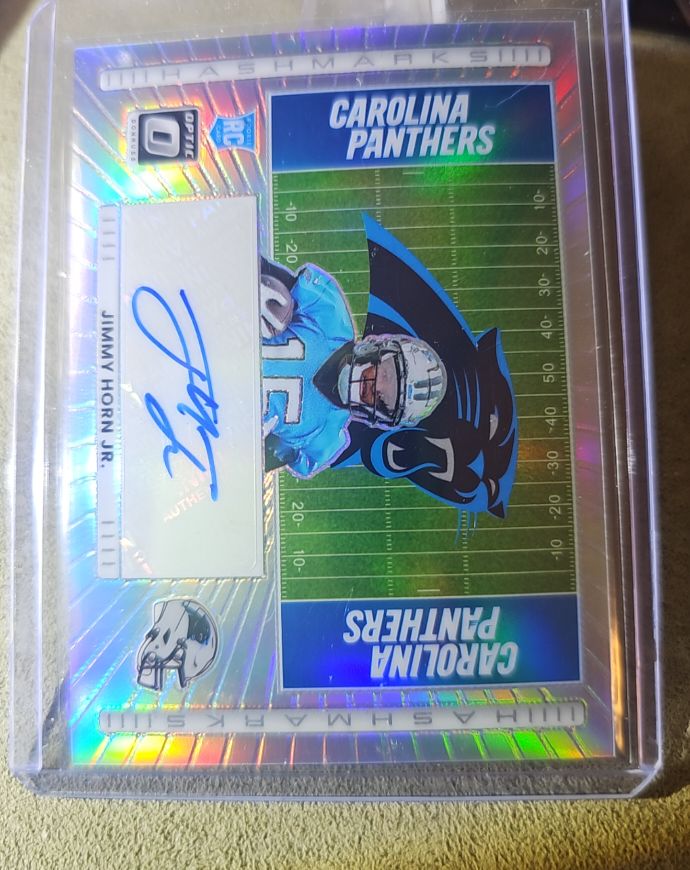 2025 Donruss Optic Jimmy Horn Jr. Hashmarks Prizm Silver Auto RC Panthers #HM-JH — front