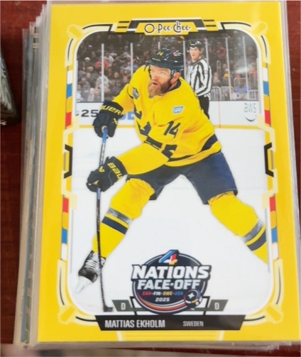2025-26 O-Pee-Chee #527 Mattias Ekholm 4 Nations Face-Off Sweden — front